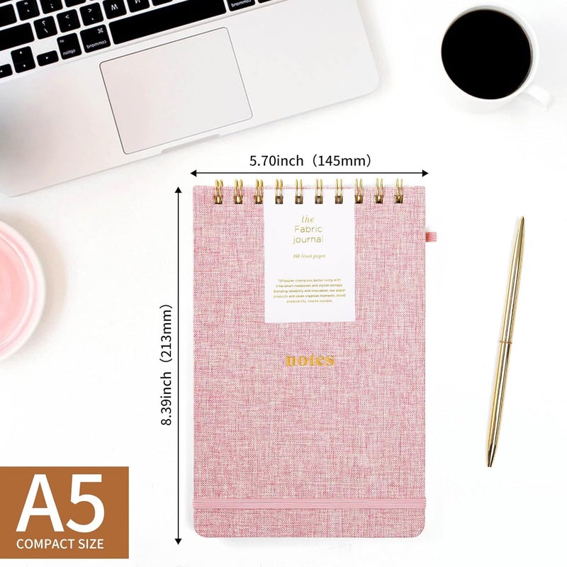 TSFPapier A5 Top Spiral Notebook – Hardcover Journal 160 Pages 100 GSM Thick Paper With Elastic Band & Pen Holder Steno Pads College Ruled Writing Notebooks for Work School Travel Pink - Image 2